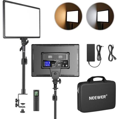 Neewer Desk Mount LED Video Light and C-clamp Stand Kit: Dimmable Bi-Color 18" LED Panel 45W 4800LM CRI97+ Light for Photography