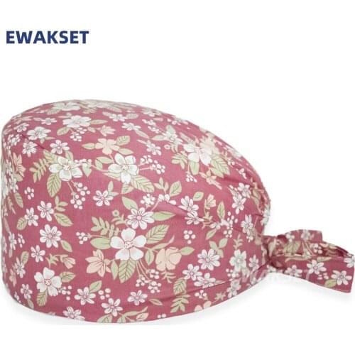 New flower print work scrubs cap Breathable Female Medical Nurse Cap Pet Hospital Surgeon Caps Dentist Cap Beauty Salon Chef hat