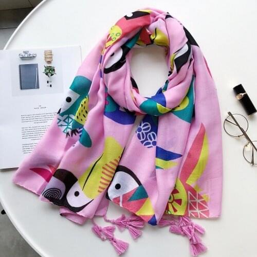 2019 New Woodpecker Print Tassel Scarf Shawls Women Long Cotton Bird Print Wrap Hijab Muffler Wholesale 10pcs/LOT Free Shipping