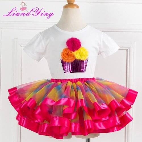 2021 New Summer Casual Children Sets Flowers Sequin T-shirt+Fluffy Tutu Skirt Girls Clothing Sets Kids Summer Suit For 2-12Y
