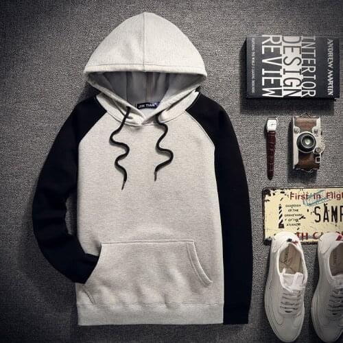 New Fleece Thick Hoodie Hooded Pullover Long Sleeve Korean Casual Solid Color Cloth Inverted Fleece Color Matching Raglan Hoodie