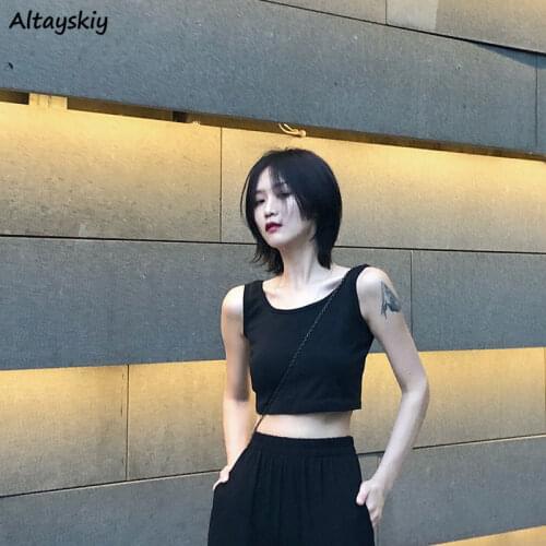 Solid Tanks Women Basic Korean Style Chic Trendy Popular Leisure BF Stretchy Slim Ulzzang Female Crop Top Summer Ins All-match