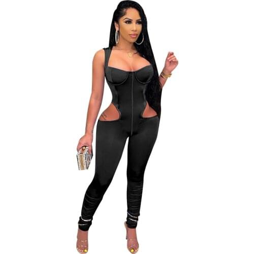 Sexy Women Jumpsuit Hollow Out Solid Color Skinny Spaghetti Strap Sleeveless Long Romper Women Jumpsuit Outfit