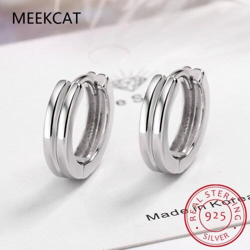 Simple Double Layer Glossy Earrings Hoops Real 925 Sterling Silver Earrings For Women Korean SilverJewelry Aretes De Mujer