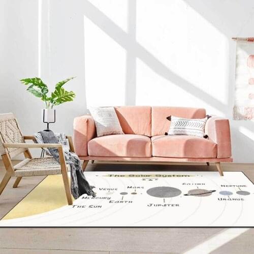 Retro Cartoon Solar System Universe Planet Soft Shaggy Floor Mat Kids Bedroom Play Carpet Living Room Sofa Non-Slip Area Rugs