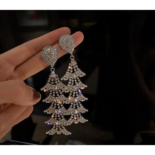 Luxury Geometric Water Drop Crystal Earrings for Women Long Tassel Shining Rhinestone Dangle Earrings Personality Party Jewelry