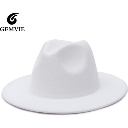 2021 All-match Wide Brim Fedora Hat For Women Solid Color Felt Hat For Men Autumn Winter Panama Gamble Yellow Jazz Cap