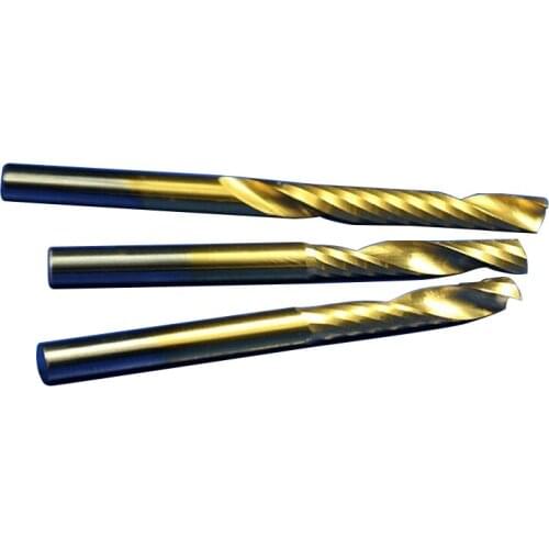 1pc 3.175mm SHK Titanium Coating Spiral PVC Cutter CNC Router Bits One Flute Spiral End Mills Single Flute End Milling Cutter