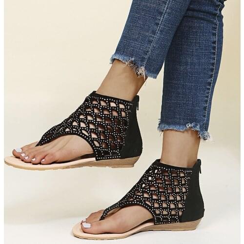 TELOTUNY sandals 2021 Womens Summer Rhinestone Hollow Out Zipper Beach Open Toe Breathable Sandals Shoes Female Party Shoes