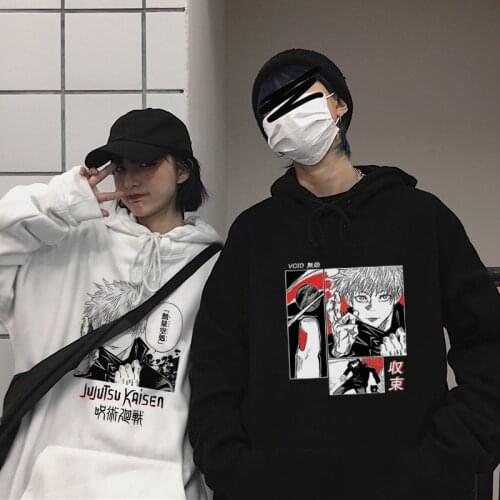 Japan Anime Jujutsu Kaisen Harajuku Manga Gojo Satoru Hoodies Men Women Casual Oversized Streetwear Unisex Hip hop Sweatshirts