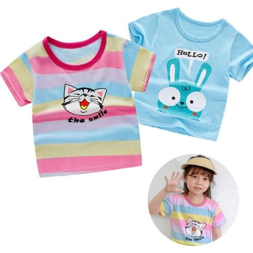 Tops For Kids Girls Cotton Lovely Cartoon T Shirts Short Sleeve Summer Childrens Clothes Boys T-Shirt For Girls Kid 12 Years
