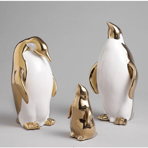 European Style Golden Penguin Decoration Family Gift TV Cabinet Creative Ceramic Craft Home Decoration Accessories Modern