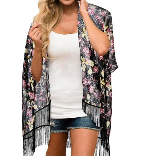 2021 New Blouse Women Floral Print Cardigan Short Sleeve Loose Beach Wear Cover Up Blouse Top Lady Summer Clothes Streetwear