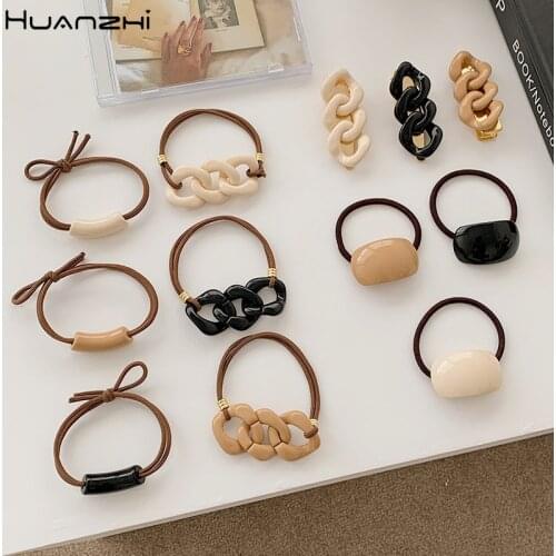 HUANZHI 2020 Autumn Winter New Korean Sweet Milk Tea Color Brown Acrylic Chain Twist Hair Clip Hair Accessories for Women Girls