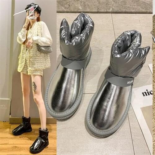 Snow Boots New 2020 Womens Sneakers Winter Thick Sole Platform Ankle Boots Thicken Plush Warm Cotton Shoes Plus 35-43 Silver