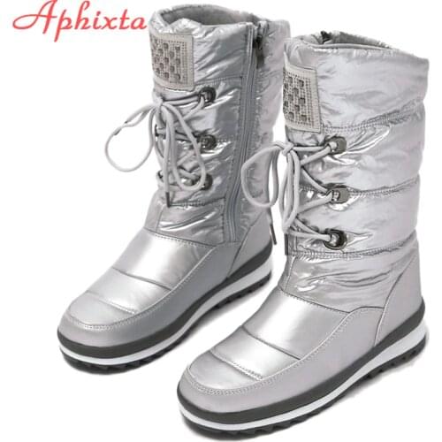APHIXTA Winter -38℃ Snow Boots Woman Plush Warm Shoes Crystal Women Mid-Calf Boots Womens Boots Waterproof Boots 35-41