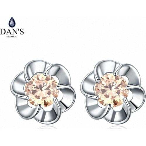 DANS Real Big Brand AAA Zirconia Simple Micro Inlays Fashion Stud Earrings for Women Flower 110476champagne