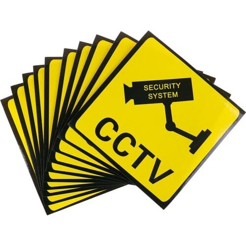 10pcs Warning Sticker Monitoring Warning Sign Security Warning Labels Video Camera Alarm Sticker Mark 11x11cm