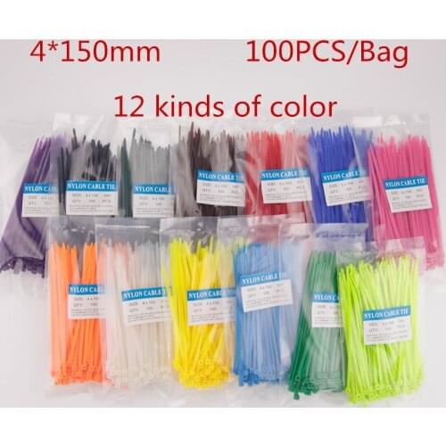 High Quality 100Pcs 4X150MM Self-Locking Colorful Factory Standard Self-locking Plastic Nylon Cable Ties,Wire Zip Tie