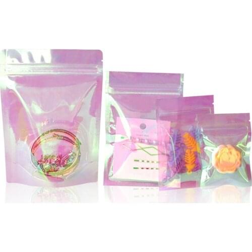 1000Pcs Rainbow Laser Clear Plastic Zipper Heat Seal Reusable Packaging Bag Tear Notch Zip Lock Storage Bag Sugar Powder