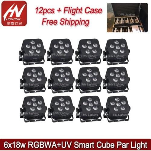 12pcs smart dj par 6 led*18w 6in1 RGBWAUV battery dmx wireless wifi uplight wedding