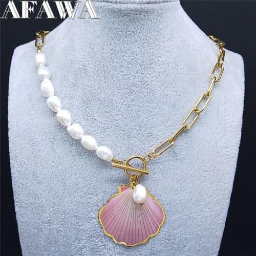 2021 Fahshion Shell Pearl Stainless Steel Necklace Chain for Women/Men Gold Color Pendant Necklace Jewelry collier femme NI54S01
