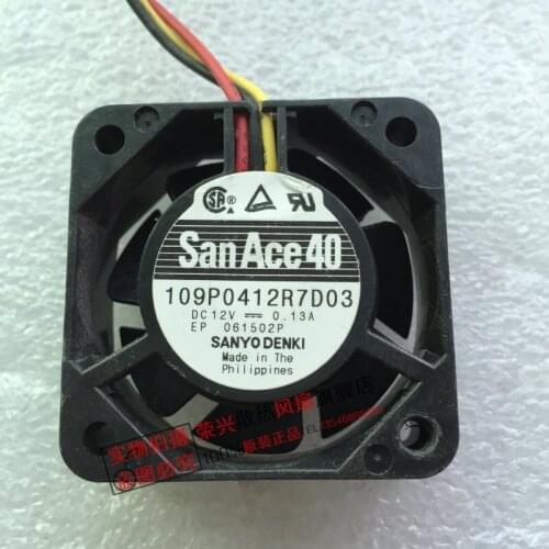 Sanyo Denki 109P0412R7D03 DC 12V 0.13A 40x40x15mm 3-wire Server Cooling Fan