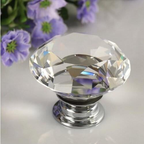 40mm Diamond Crystal Drawer Pulls Knobs Glass Alloy Door Drawer Cabinet Wardrobe Pull Kitchen Cabinet Handle LX6286