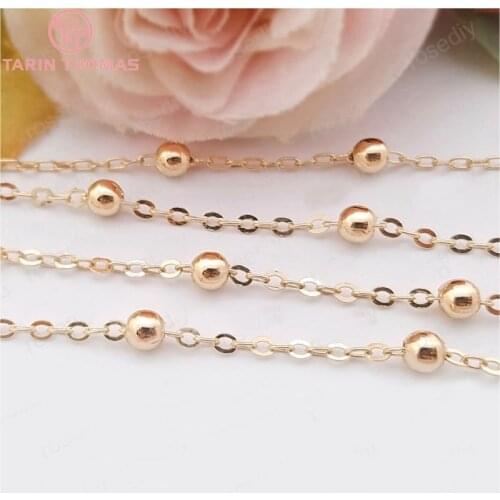 1 Meter width 1.6MM 24K Champagne Gold Color Plated Brass Station Ball beads Flat Oval Chains Necklace Chains Accessories