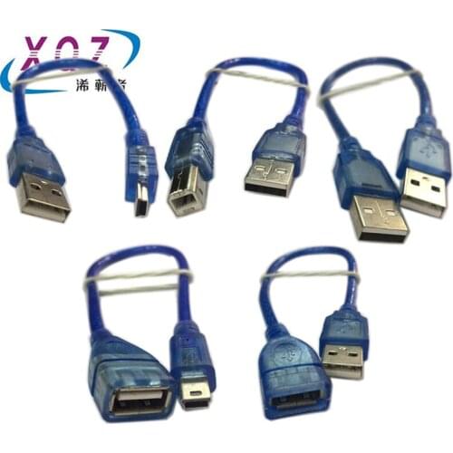 50cm USB cable USB male to male extension cable printer cable V3 miniUSB data charging cable pure copper transparent blue