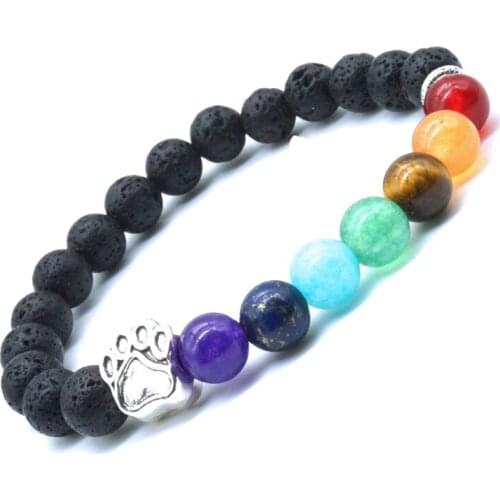 8mm Lava Stone Dog Paw 7 Chakra Healing Balance Beads Aromatherapy Essential Oil Diffuser Bracelet Jewelry