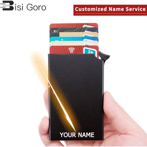 BISI GORO 2020 New Laser Engraving RFID Anti-Theft Auto Pop-Up Metal Slim Credit Card Holder Smart Card Wallet Thin ID Holder