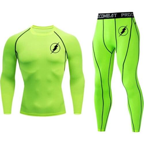 Brand Mens Clothing Long-sleeved Shirt + Pants 2-Piece set Tracksuit Men Quick-drying Workout Clothing rash guard Male Jogging