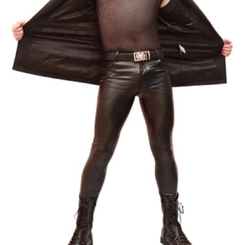 Teenage Stylish Latex Men Trousers Faux Leather PU Leggings Straight Tube Slim Tight Size Leg Skinny Casual Pencil Boot Pants