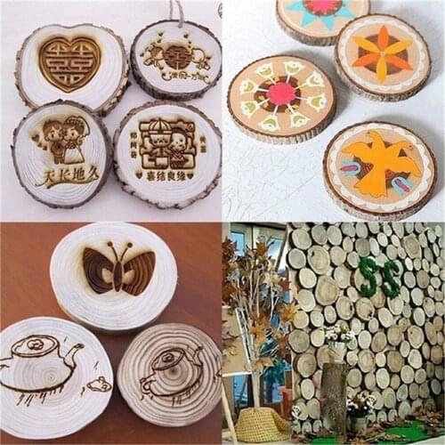 DIY Craft Unfinished Round Wood Slices For Art Paint Kids Party 3-18cm Wood Slices Natural Pine Circles With Tree Bark Log Disc