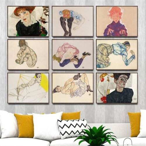 Canvas Nordic Style Home Decor Hd Print Egon Schiele Works Painting Poster Wall Art Modular Picture For Bedside Background Frame