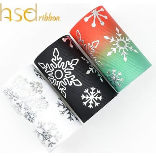HSDRibbon Custom printed Christmas series snowflake laser silver foil grosgrain Ribbon