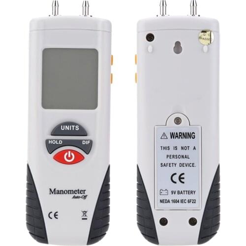 HT-1890 Large LCD Screen Display High performance Digital Manometer Handheld Air Pressure Meter White & Black