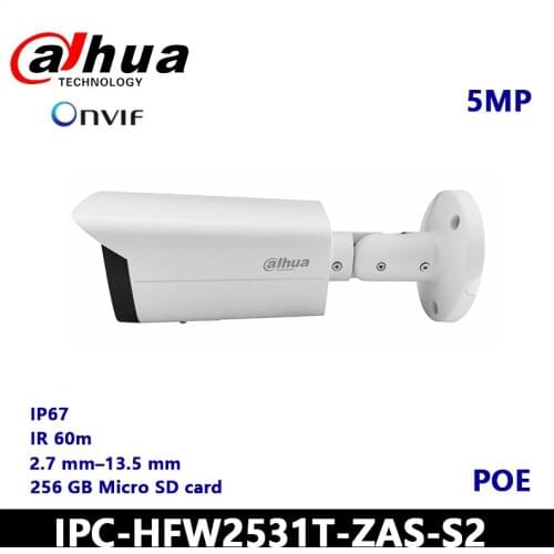 Dahua IPC-HFW2531T-ZAS-S2 IP Camera 5MP Lite IR Vari-focal 2.7 mm~13.5 mm Bullet Network Camera support Micro SD card