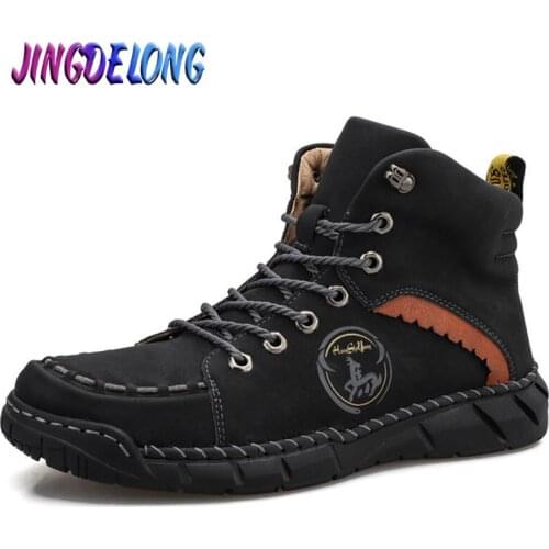 Classic Mens Ankle Boots Handmade Leather Mens Winter Boots Soft Comfortable Mens Motorcycle Boots Zapatillas Hombre 38-50