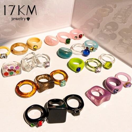 17KM 3pcs Korean Geometric Transparent Resin Acrylic Rings Set For Women Fashion Crystal Rings 2021 Trend Jewelry Gifts