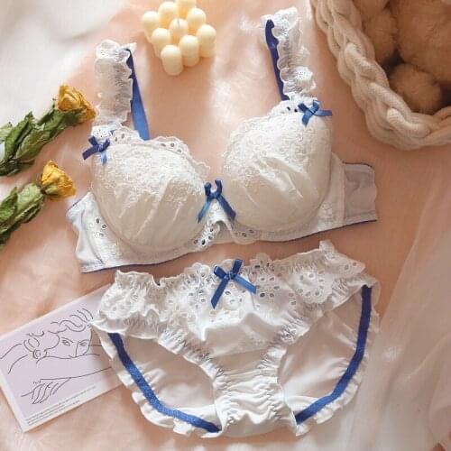 Cute Beautiful Underwear Womens Panties Set Cotton Push Up Bra and Panty Thong Seamless Lingerie Femme White Bra & Brief Sets