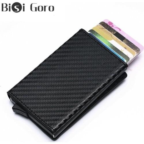 BISI GORO Anti Rfid Card Holder Coin Purse Men And Women Change Purse Leather Money Bag Small Magnet Carbon Fiber Wallet Purse