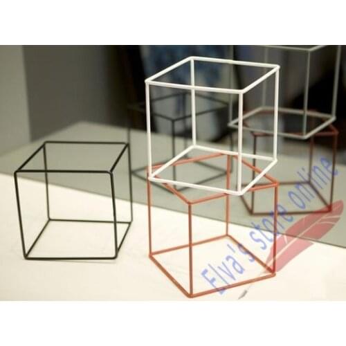 Metal Iron Art Cube Geometry Decoration Candle Holder Plant Bonsai Pot potted Holder Art