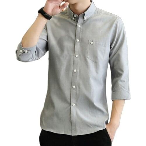 2021 Top Quality Men pure color Shirt mens Korean slim fit seven-minute sleeves Business Formal Office bottom shirt Tops 4XL