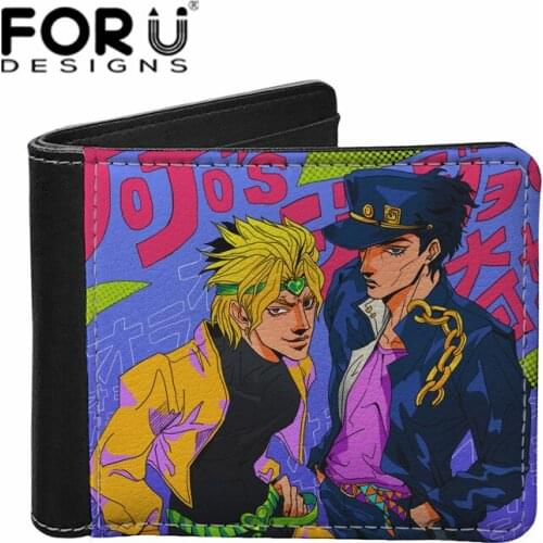 Mens Bifold PU Leather Wallet Coin Pocket JoJos Bizarre Adventure Print Casual Clutch Money Purse Bag Credit Card Holder