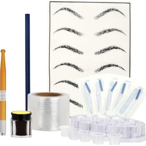 Eyebrow Tattoo Kit Microblading Pen Needles Practice Skin Makeup