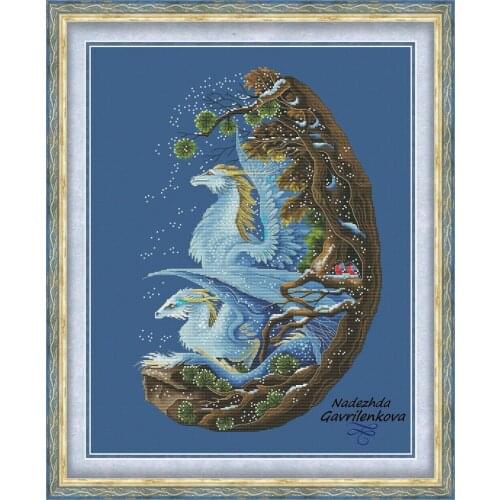 Manufacturer Embroidery Snow Dragons Cross Stitch Kits for Beginners Adults with 100% Cotton Floss &Free Shipping for Wall Decor