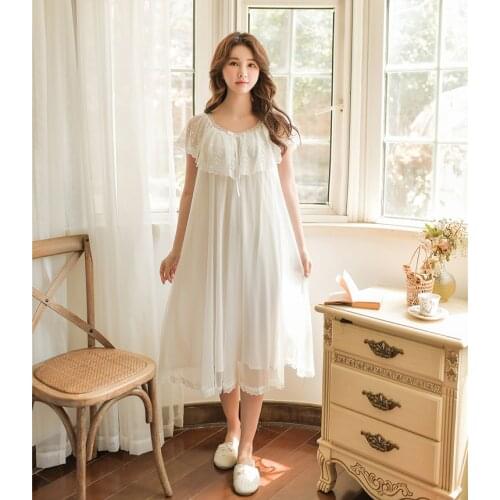 Night Dress Vintage Nightgown Princess Sleepwear Women Home Wear Sleepdress Romantic Lace Sleepshirts