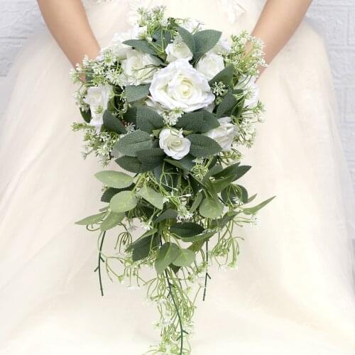 New Long Bouquet Bride Bridesmaid Wedding Bouquets Artificial Rose Hand Flowers for Wedding W888FZ